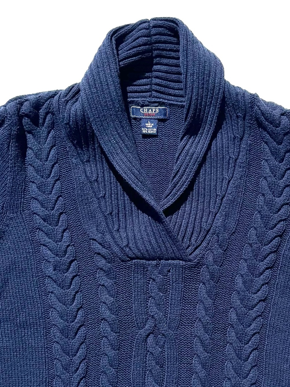 CHAPS Women’s Navy Cable Knit Shawl Collar Sweater